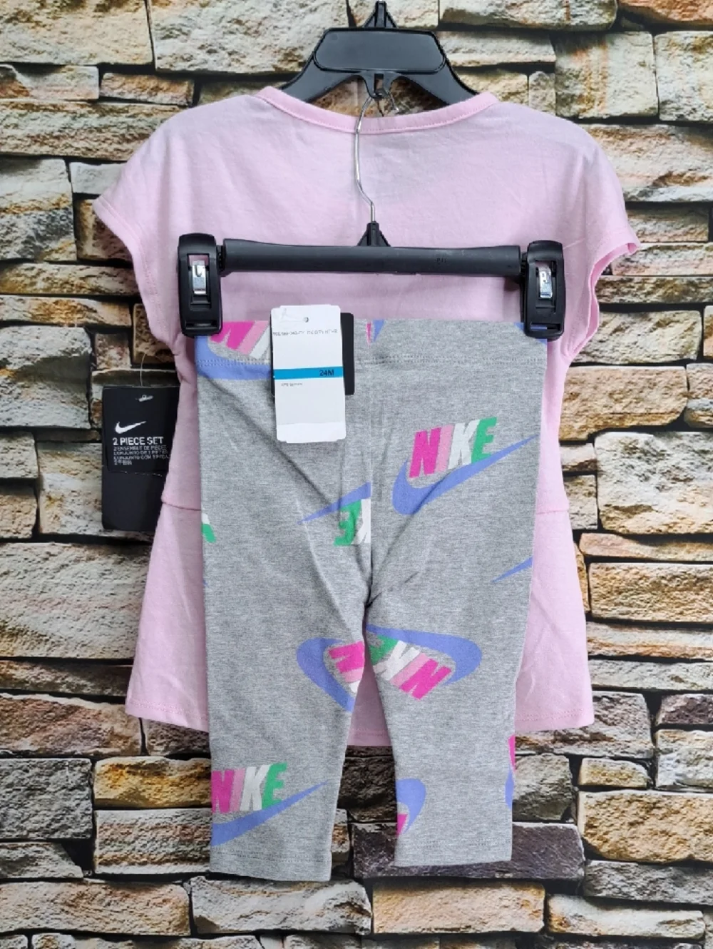 Nike Pink Short Sleeve Tee & Capri Leggings Layered Hem 2-Piece Set New - Picture 4 of 9